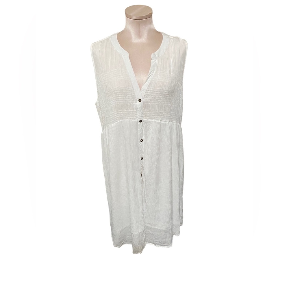 NWT Knox Rose White Tunic Sleeveless Button Front V-Neck Mini Dress - Size L